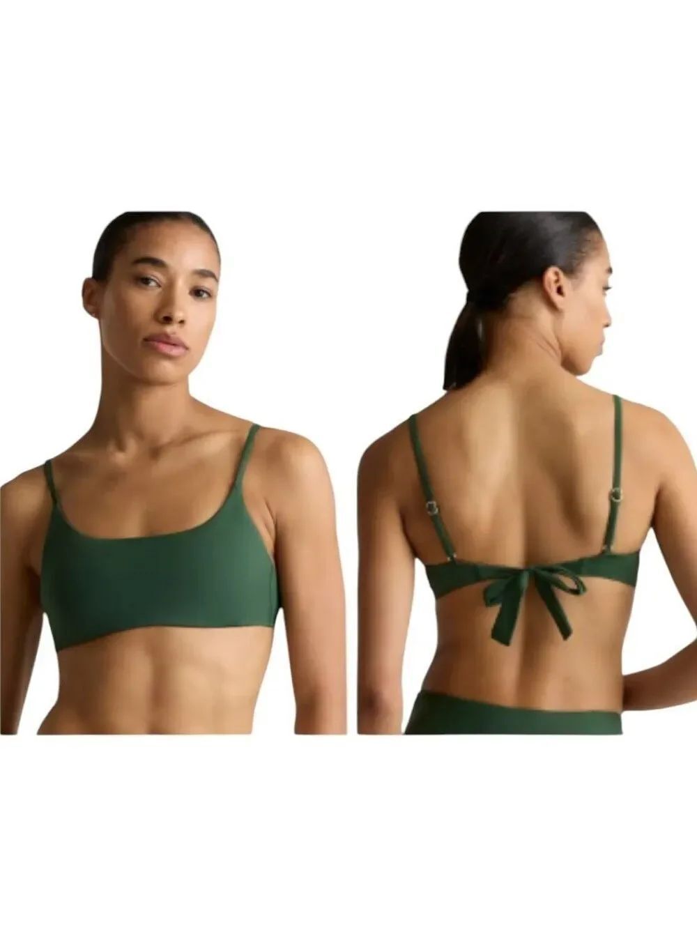 NWT Quince Italian Scoop Neck Bikini Top Palm Dark Green Size XS